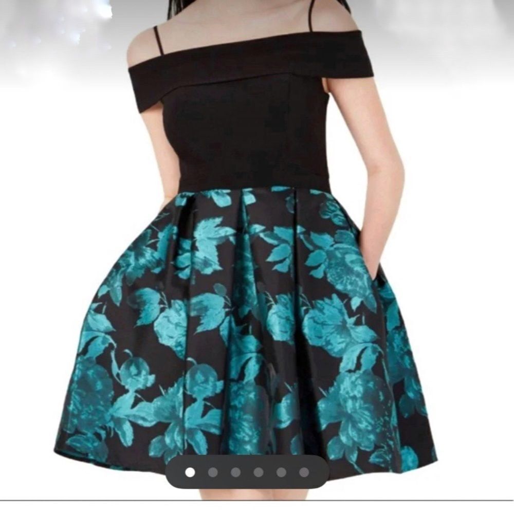 Morgan & Co for Nordstrom Black Off Shoulder Floral Mini Cocktail Dress NWT!